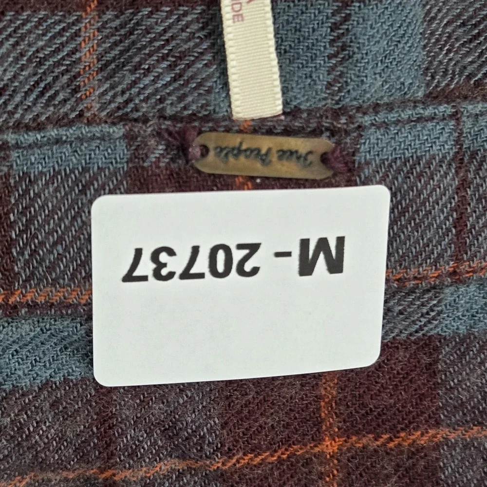 Free People Women Button‎ Up M Blue Wool Blend Plaid Flannel All About The Feel